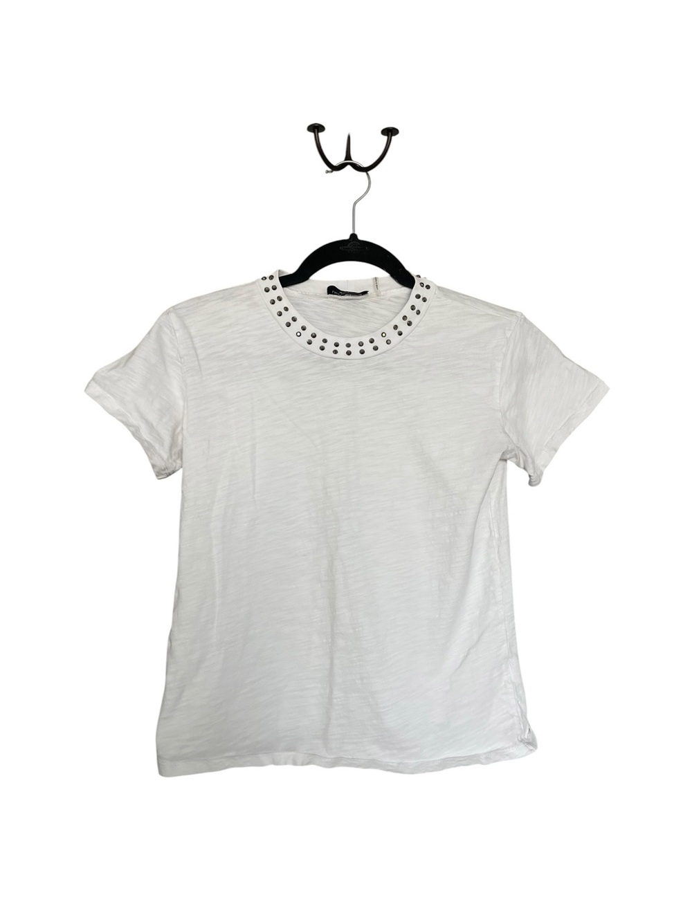 LNA White Short-Sleeve Tee with Studded Neckline